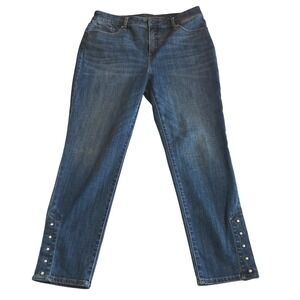 Chicos So Slimming 1R 8R US Studded Girlfriend Slim Leg Ankle Jeans Blue Stretch